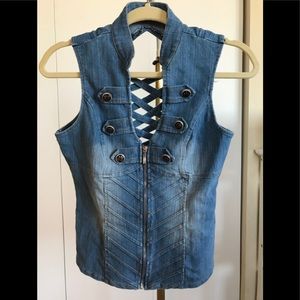 Lydia Jeans denim vest, sexy top, zip, open back